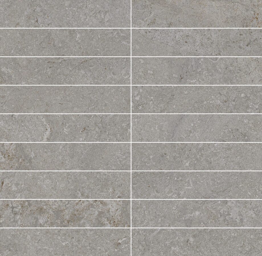 Stone-effect porcelain mosaic tile Tau Dorset Silver 3×15, 30×30 cm, silver grey Stone-effect porcelain mosaic tile Tau Dorset Silver 3x15, 30x30 cm, silver grey