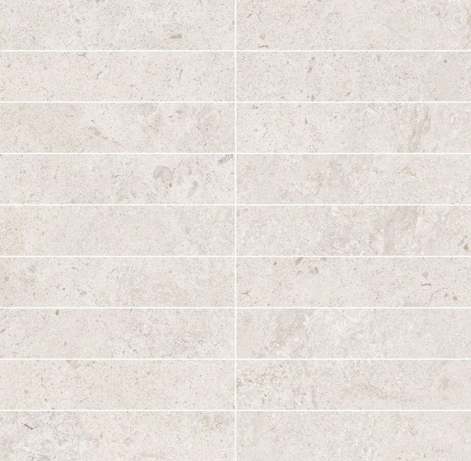 Stone-effect porcelain mosaic tile Tau Dorset White 3×15, 30×30 cm, white Stone-effect porcelain mosaic tile Tau Dorset White 3x15, 30x30 cm, white