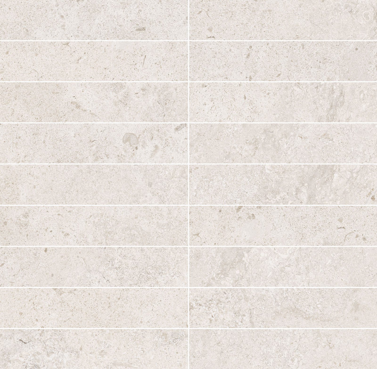 Stone-effect porcelain mosaic tile Tau Dorset White 3x15, 30x30 cm, white