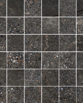 Stone-effect porcelain mosaic tile Tau Mainstone Graphite 5x5 Pol, 30x30 cm, graphite grey