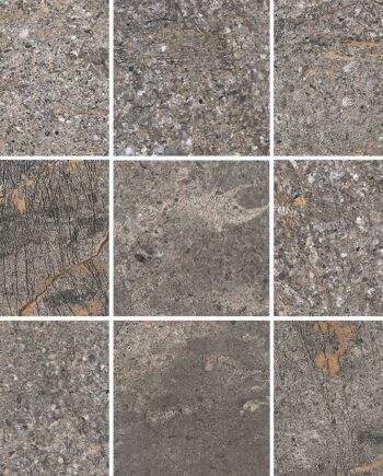 Stone-effect porcelain mosaic tile Tau Mainstone Gray 10x10, 30x30 cm, grey