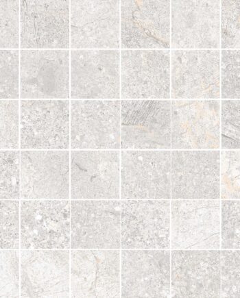 Stone-effect porcelain mosaic tile Tau Mainstone Silver 5x5, 30x30 cm, silver grey