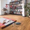 Oak parquet Meister, Longlife PC 200, Oak lively lightly smoked look 09039, 3-strip, 2400 x 200 mm, brushed, ultra matt lacquered – 2