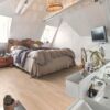 Oak parquet Meister, Longlife PC 200, Off-white oak lively 09035, 3-strip, 2400 x 200 mm, brushed, ultra matt lacquered – 2