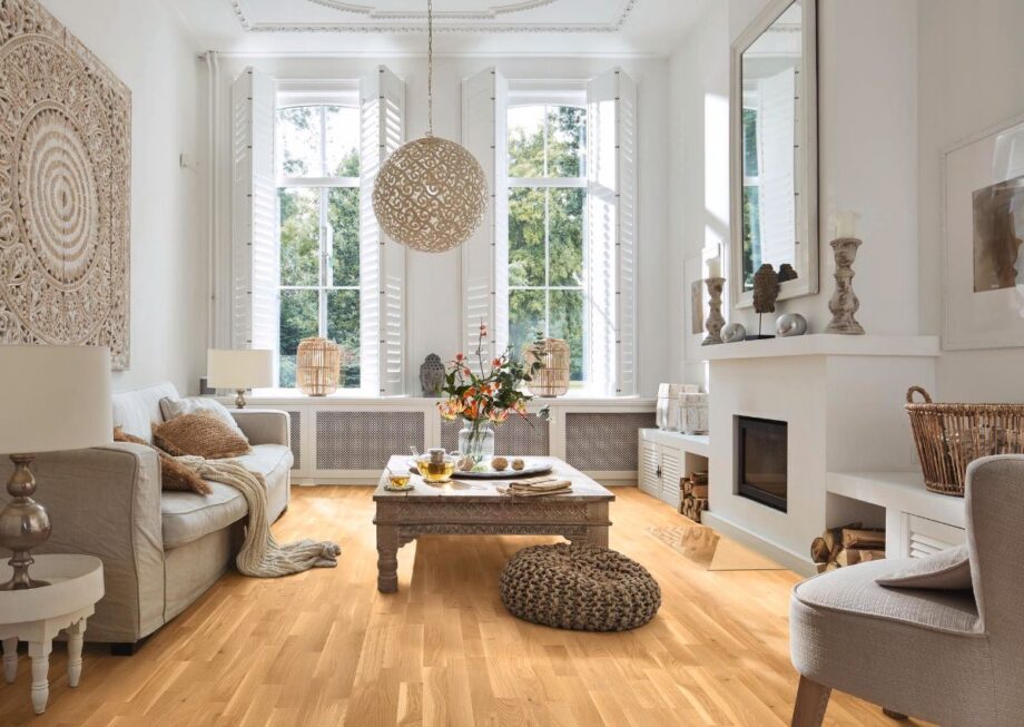 Oak parquet Meister, Longlife PC 200, Pure oak lively 09036, 3-strip, 2400 x 200 mm, brushed, ultra matt lacquered – 3