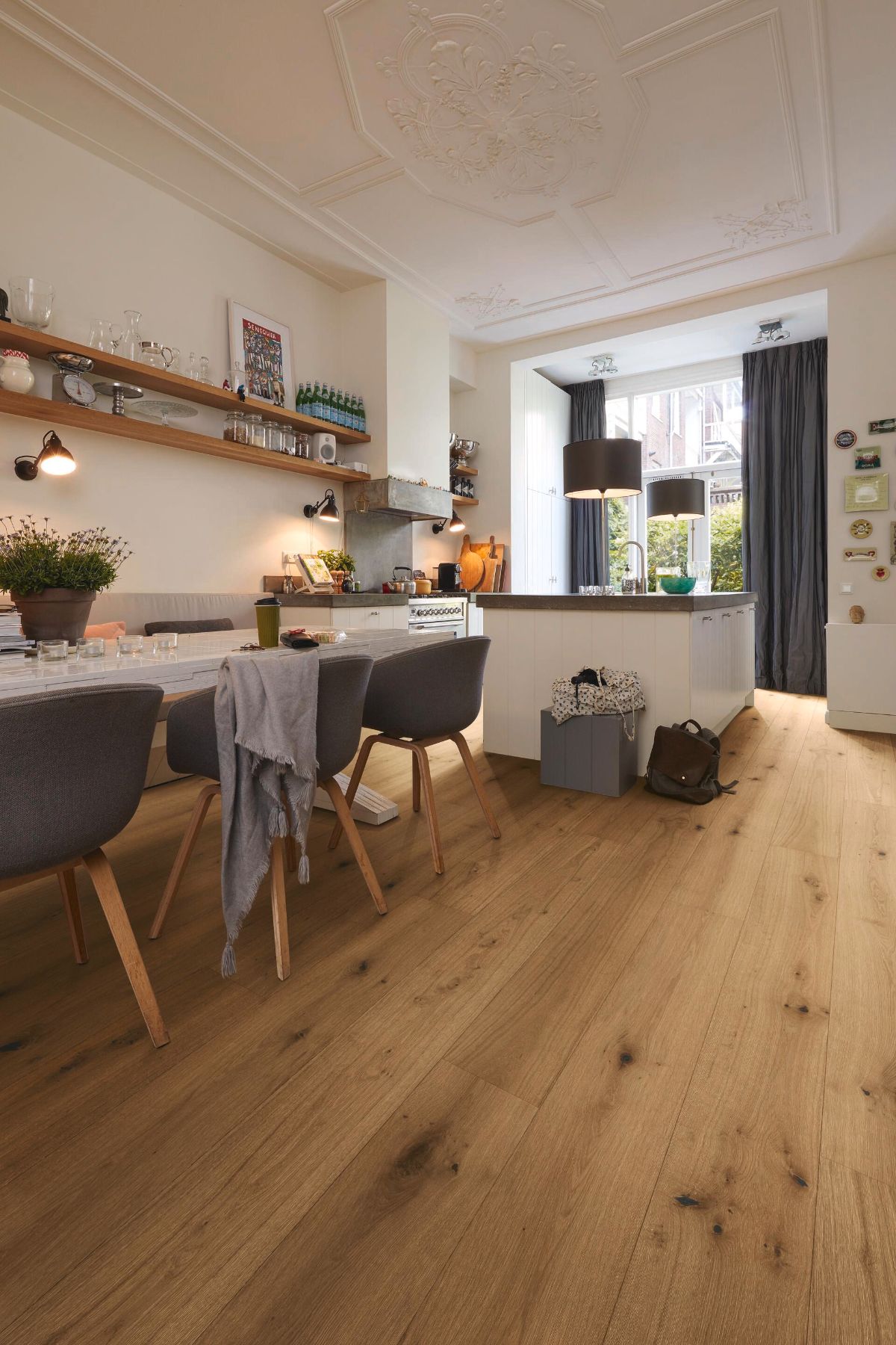 Oak parquet Meister, Longlife PD 450, Greige oak lively 09049, 1-strip, 2400 x 255 mm, brushed, ultra matt lacquered – 2