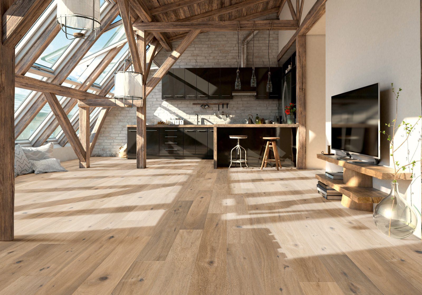 Oak parquet Thede & Witte Boston, Darkgrey, smoked, white oiled, 1-strip, 1900 x 189 x 15 mm – 2