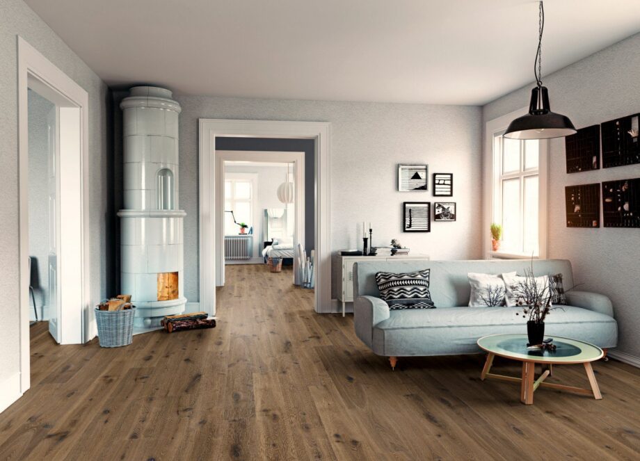 Oak parquet Thede & Witte Boston, Desert, knotty, smoked, deep brushed, white oiled, 1-strip, 1900 x 189 x 15 mm – 2