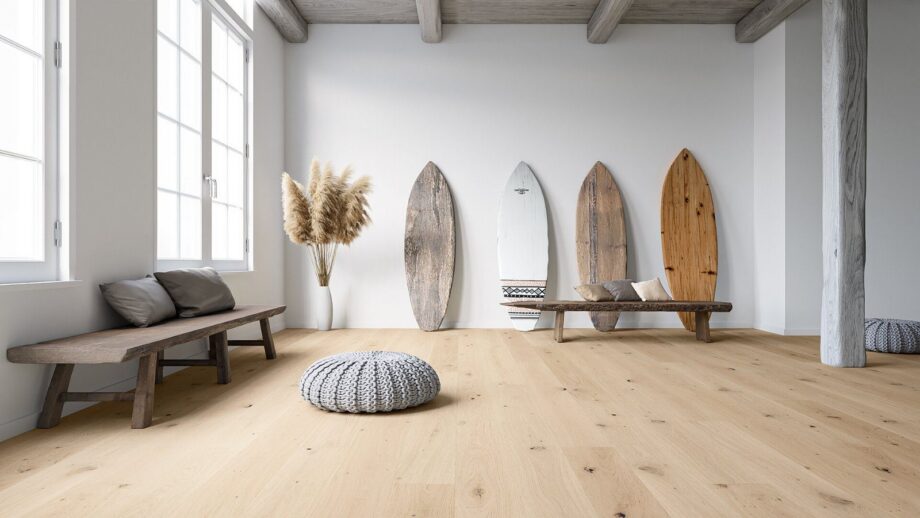 Oak parquet Thede & Witte Boston, knotty, brushed, matt lacquered, rough appearance, 1-strip, 1900 x 189 x 15 mm – 2