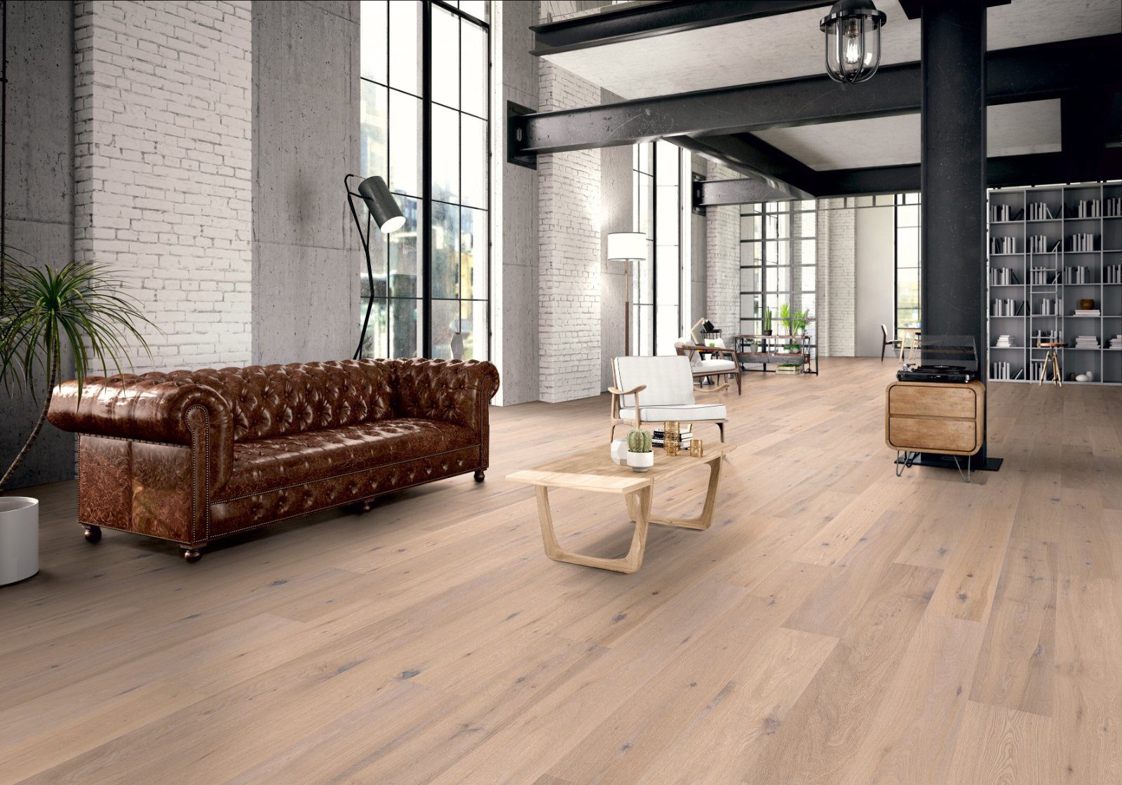 Oak parquet Thede & Witte Boston, knotty, brushed, white matt lacquered, 1-strip, 1900 x 189 x 15 mm – 2