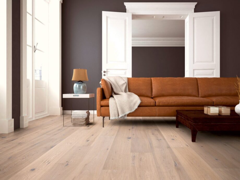 Oak parquet Thede & Witte Boston, rustic knotty, brushed, white oiled, 1-strip, 1900 x 189 x 14 mm – 2