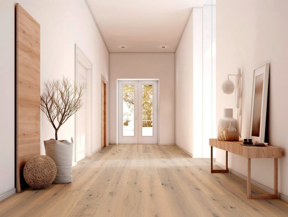 Oak parquet Thede & Witte Boston, knotty, brushed, white oiled, 1-strip, 2200 x 220 x 15 mm – 2