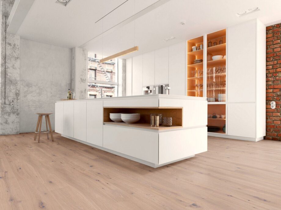Oak parquet Thede & Witte Boston, rustic knotty, handscraped, white oiled, 1-strip, 1900 x 189 x 14 mm – 2