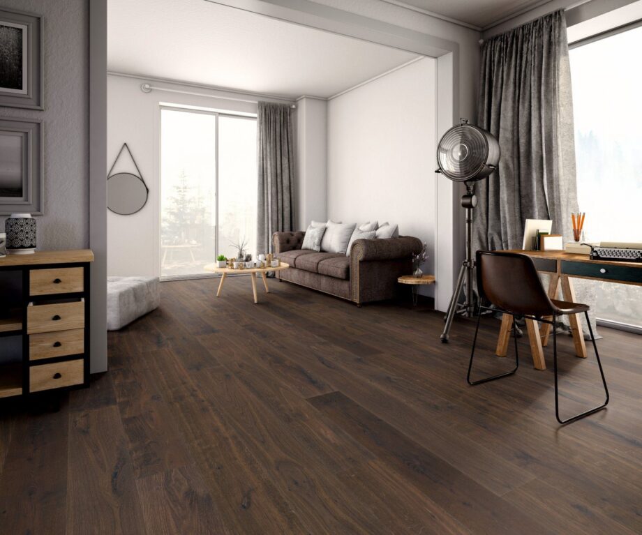 Oak parquet Thede & Witte Boston, knotty, deep smoked, brushed, oiled, rough appearance, 1-strip, 1900 x 189 x 15 mm – 2