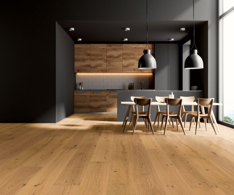 Oak parquet Thede & Witte Boston XL, knotty, brushed, light white oiled, 1-strip, 2200 x 260 x 15 mm – 2