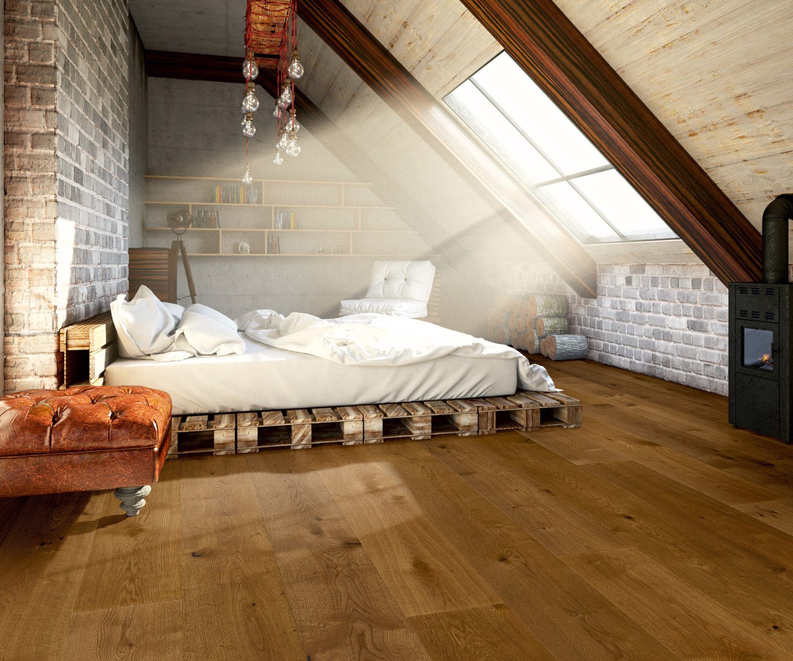 Oak parquet Thede & Witte Boston XL, knotty, smoked, brushed, oiled, 1-strip, 2200 x 260 x 15 mm – 2