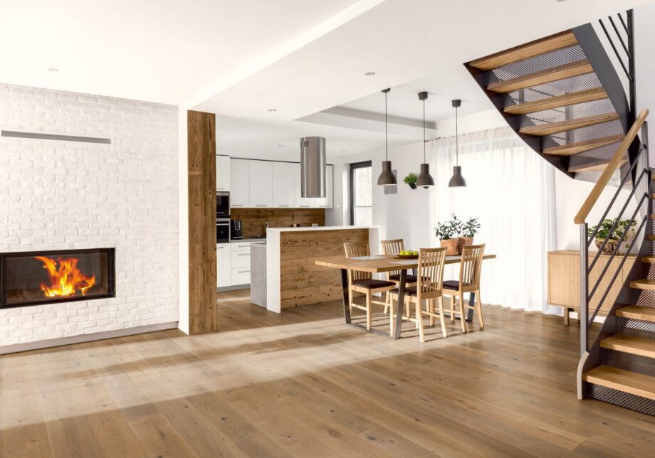 Oak parquet Thede & Witte Boston XL, knotty, smoked, brushed, white oiled, 1-strip, 2200 x 260 x 15 mm – 2