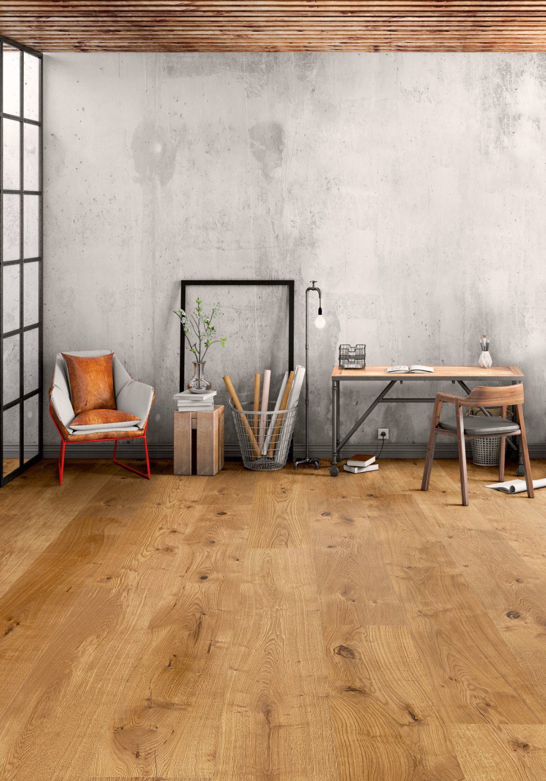 Oak parquet Thede & Witte Boston XL, knotty, brushed, oiled, 1-strip, 2200 x 260 x 15 mm – 2