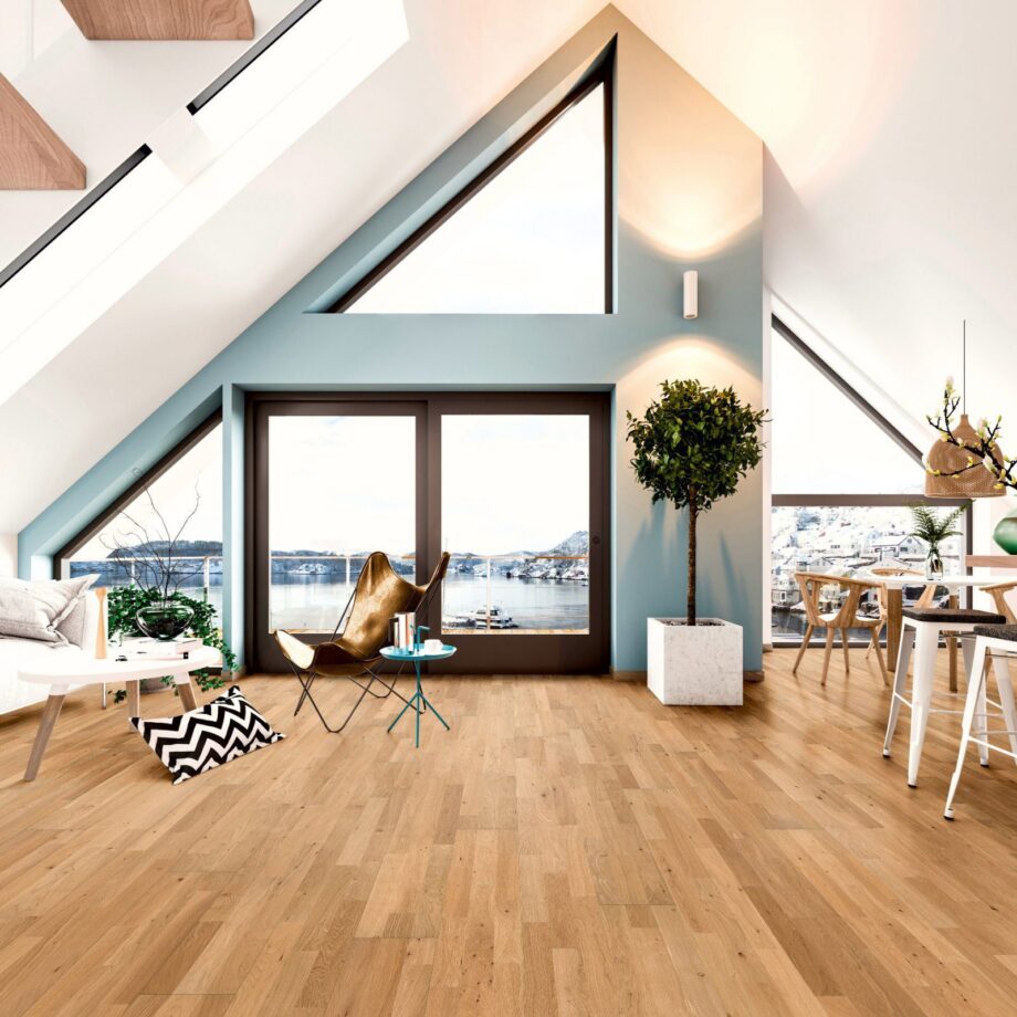 Oak parquet Thede & Witte Euro 3-strip, knotty, matt lacquered, 3-strip, 2200 x 204 x 14 mm – view 2 Oak parquet Thede & Witte Euro 3-strip, knotty, matt lacquered, 3-strip, 2200 x 204 x 14 mm – 2