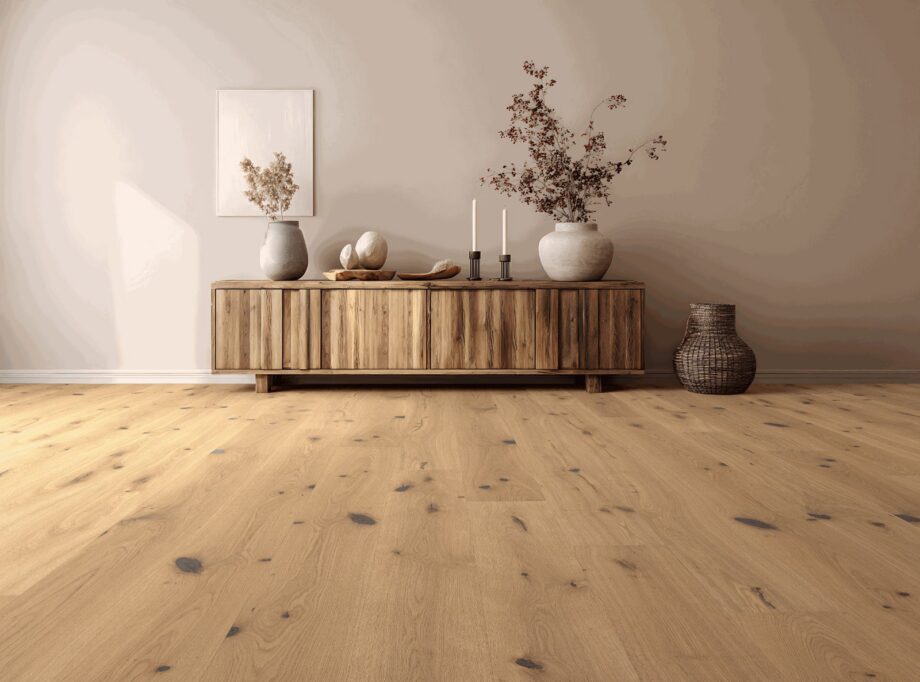 Oak parquet Thede & Witte Euro, rustic knotty, brushed, oiled, rough appearance, 1-strip, 2230 x 194 x 14 mm – 2