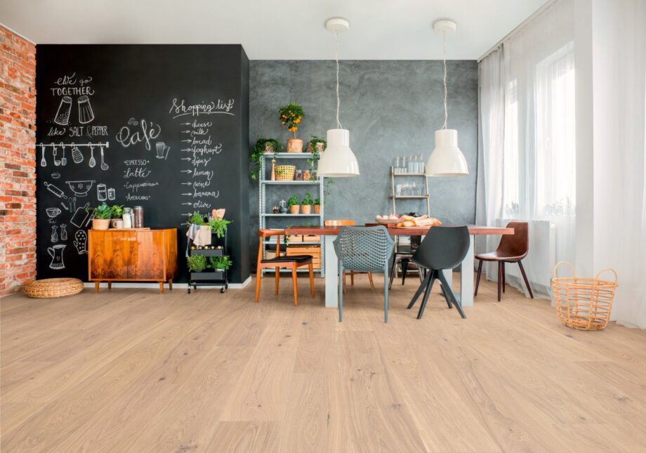 Oak parquet Thede & Witte Euro XL, knotty, brushed, white oiled, 1-strip, 2230 x 254 x 14 mm – 2