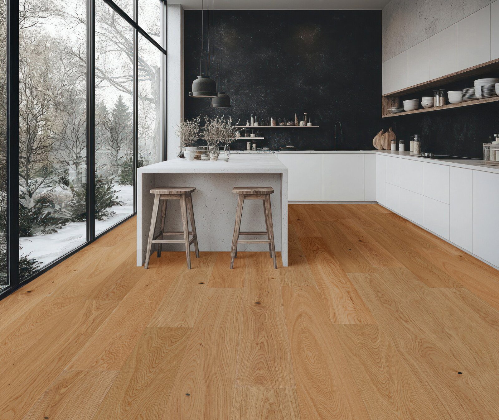Oak parquet Thede & Witte Euro, slightly knotty, brushed, oiled, 1-strip, 2230 x 194 x 14 mm – 2