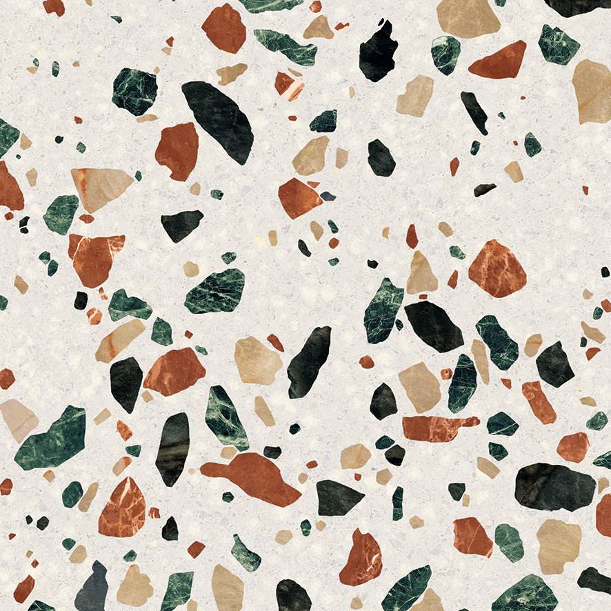 Terrazzo effect porcelain floor tile ABK Play Drops Multiwhite, 20x20 cm, 8.5 mm, matt (nat.)