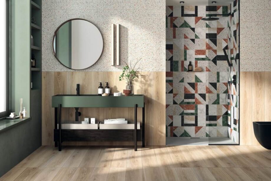 Terrazzo-mustriga keraamiline põrandaplaat ABK Play 20×20 8,5 matt (nat.) – vaade 2 Terrazzo effect porcelain floor tile ABK Play Dots Multiwhite, 20x20 cm, 8.5 mm, matt (nat.) – 3