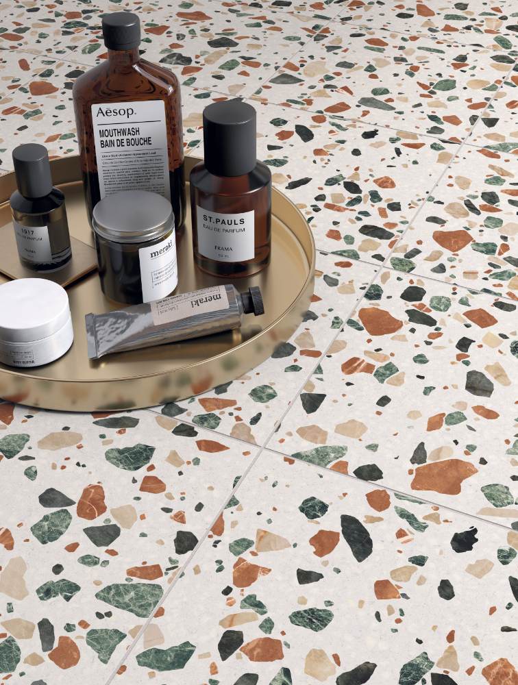 Terrazzo effect porcelain floor tile ABK Play Drops Multiwhite, 20x20 cm, 8.5 mm, matt (nat.) – 3