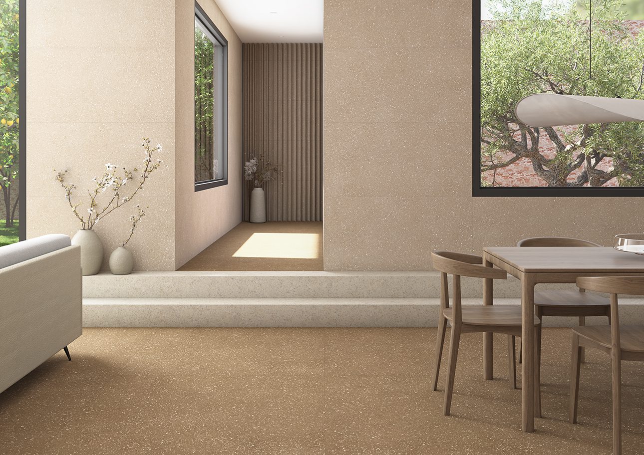 Terrazzo effect matt porcelain floor tile Tau Sassy Cream, 60x120 cm, 10.5 mm, cream, R10, rectified – 3