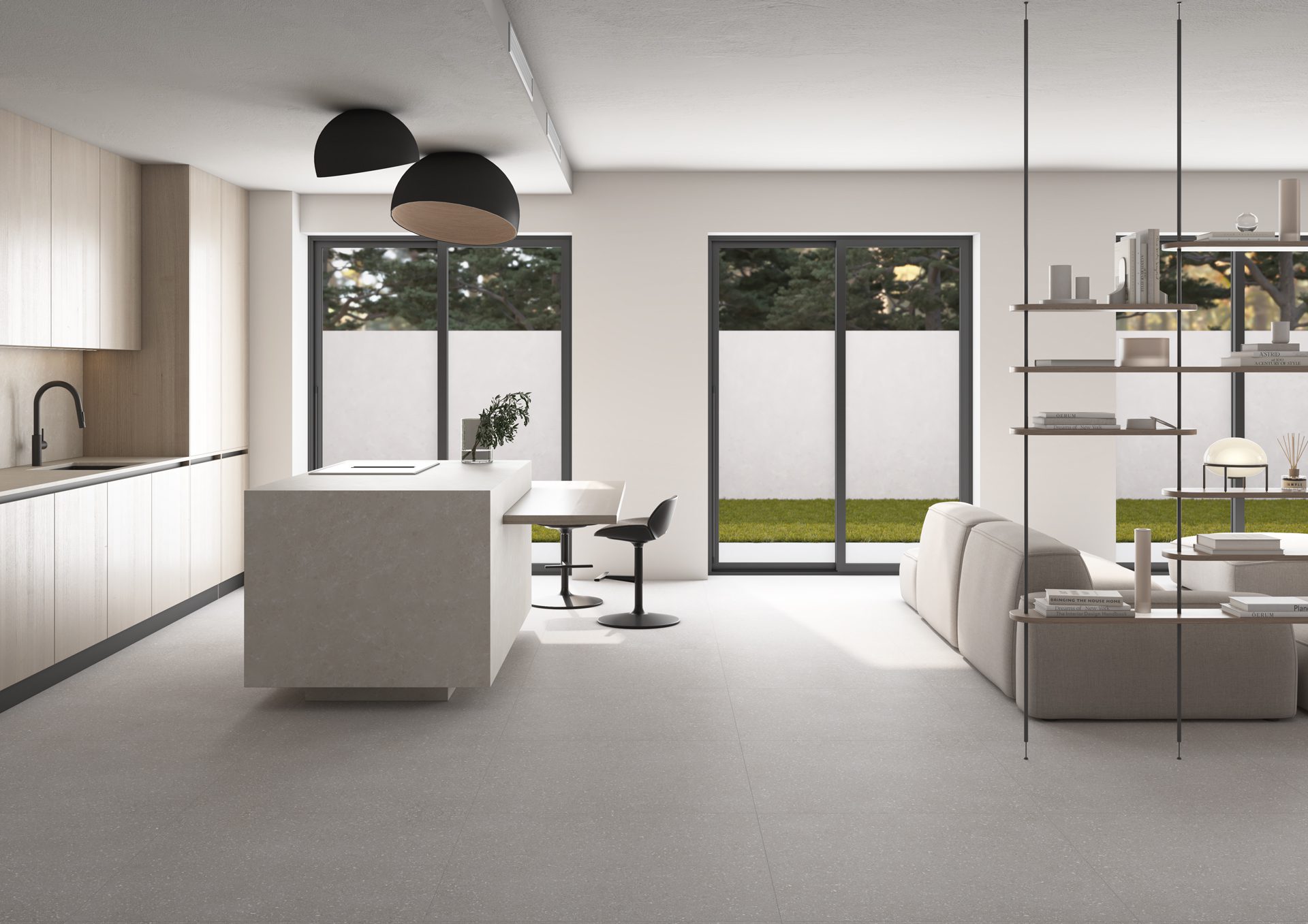 Terrazzo effect matt porcelain floor tile Tau Sassy Silver, 60x120 cm, 10.5 mm, silver grey, R10, rectified – 2