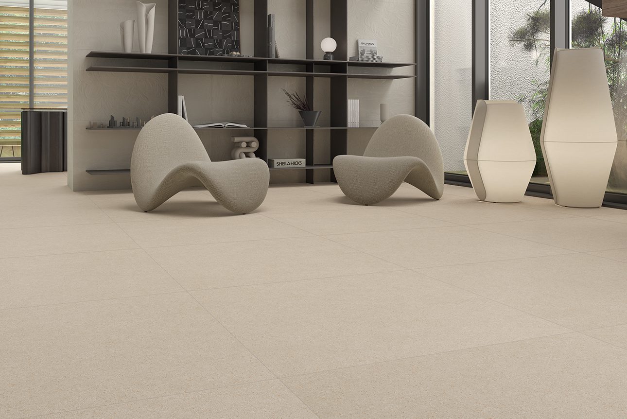 Terrazzo effect matt porcelain floor tile Tau Tornares Teide Greige, 60x120 cm, 10.5 mm, greige, rectified – 2