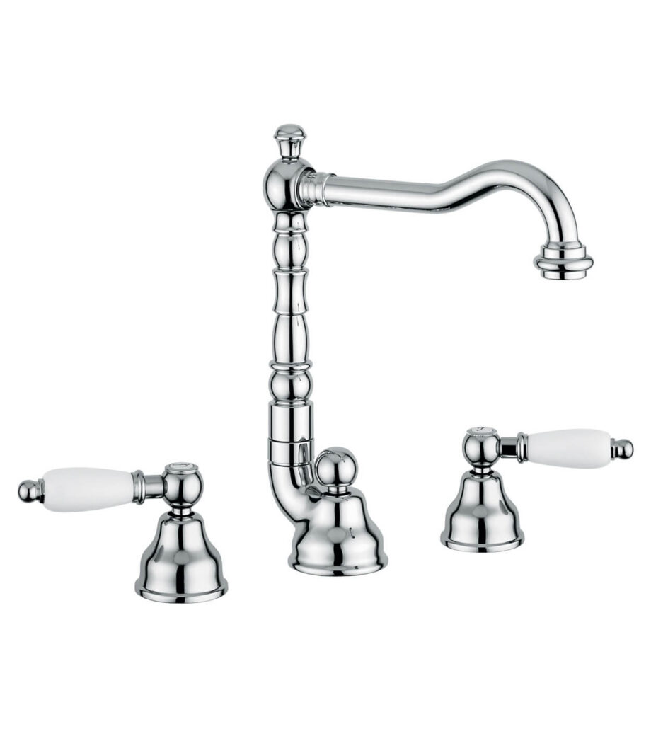 Three-hole basin mixer Emmevi Decò Ceramic 121643 with pop-up waste, chrome Three-hole basin mixer Emmevi Decò Ceramic 121643 with pop-up waste
