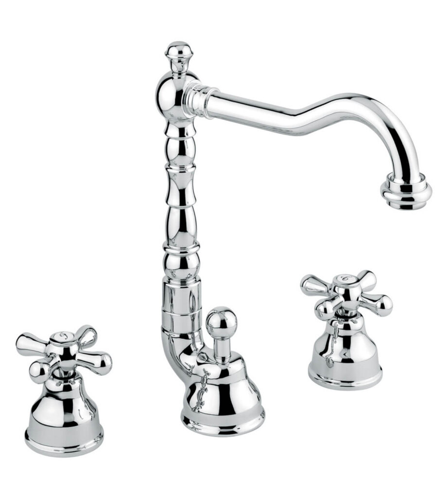Three-hole basin mixer Emmevi Decò Old 12643 with pop-up waste, chrome Three-hole basin mixer Emmevi Decò Old 12643 with pop-up waste