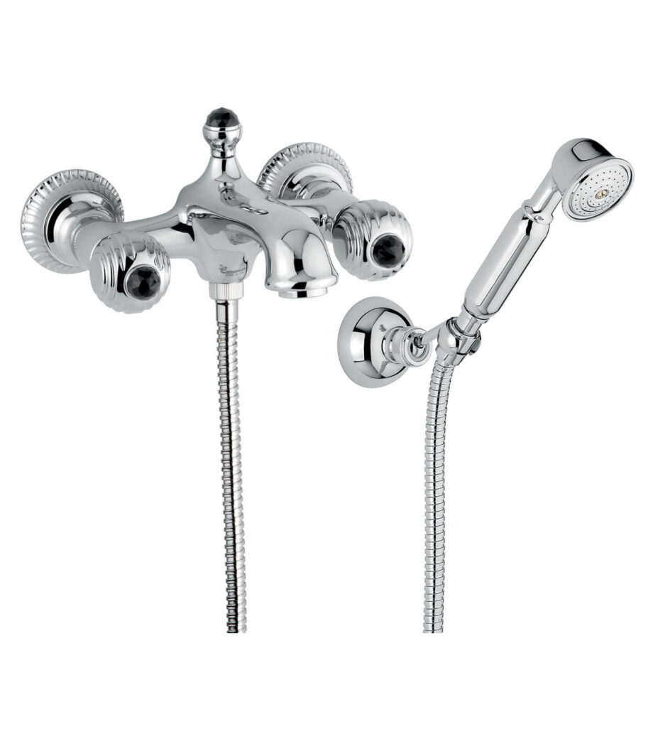 Wall-mounted bath mixer Emmevi The One Cloe 98001, chrome, with black crystal, mixer + shower set Wall-mounted bath mixer Emmevi The One Cloe 98001 – 6