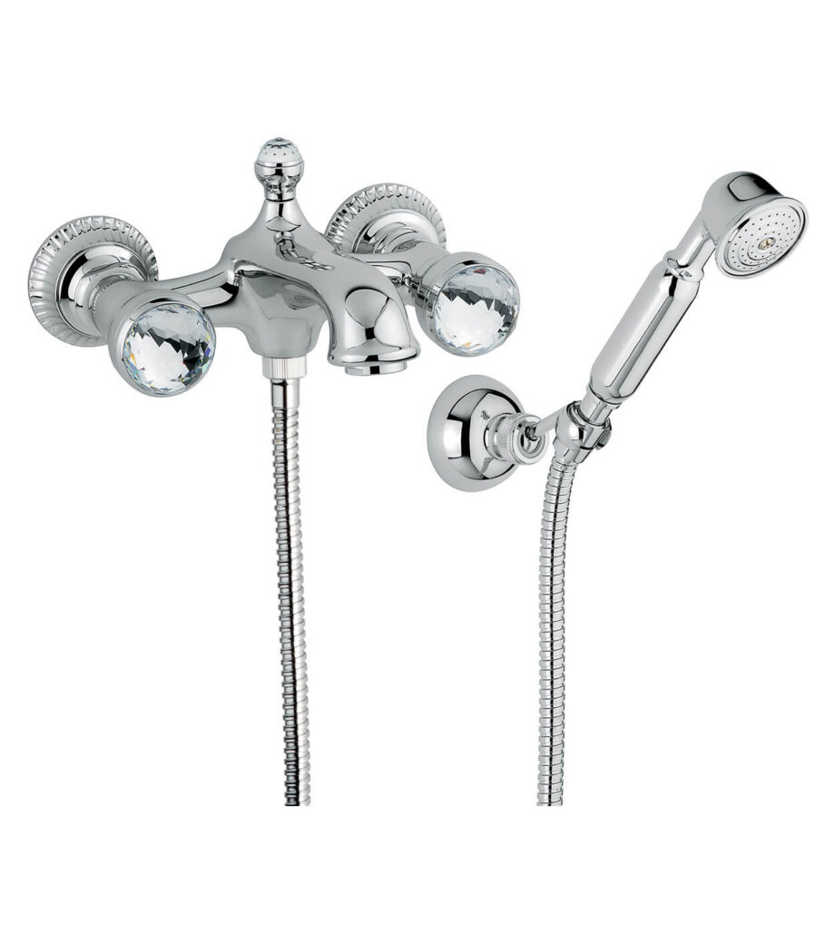 Wall-mounted bath mixer Emmevi The One Leda 98001, chrome, with clear crystal, mixer + shower set Wall-mounted bath mixer Emmevi The One Leda 98001 – 4
