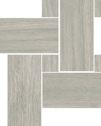 Wood effect porcelain mosaic tile Tau Loire Silver Legno, 22x22 cm, silver grey
